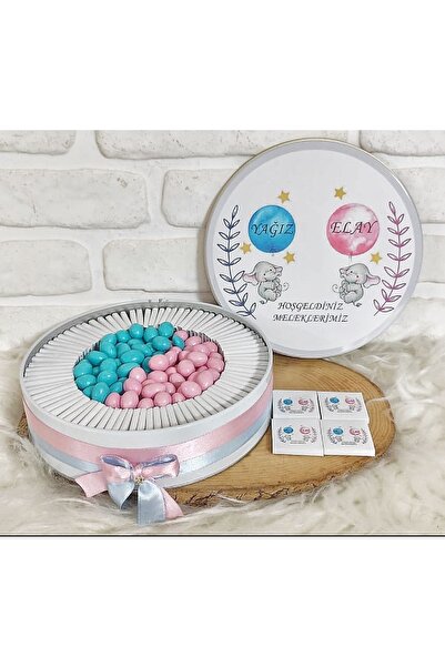 Angel Gift Chocolate 100 Adet 200 Gr Draje Fil Temalı İsme Özel İkiz Kız-Erke...