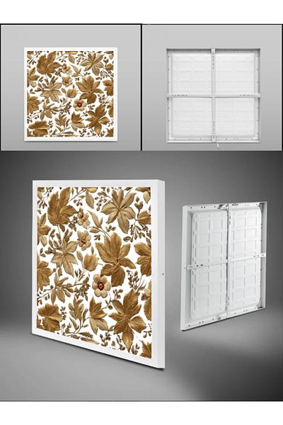 Gökyüzü Panel Copper Print Led Chandelier, Modern 60cm X 60cm Square, 60Watt Luxury Chandelier, Leaves New Home Hall Chandelier,