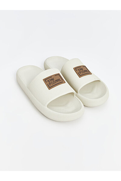 LC Waikiki Beige Text Printed Men's Slippers