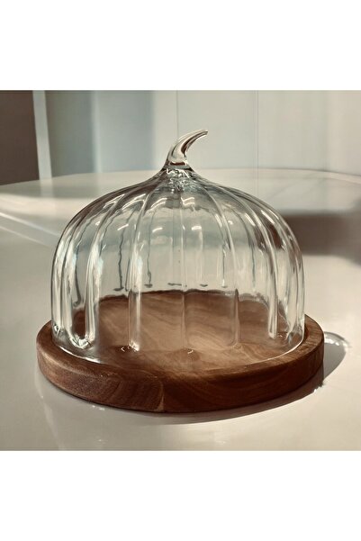 ELZEY HOME 23 cm Natural Glass Pastry Cake Bowl - Natural Acacia Base