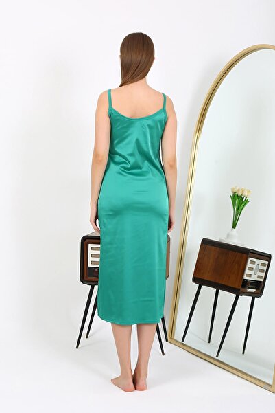 Akbeniz Emerald Long Satin Nightgown - Slit 7410