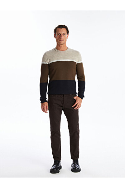 LC Waikiki Navy Blue Crew Neck Long Sleeve Color-Blocking Men's Knitwear Sweater