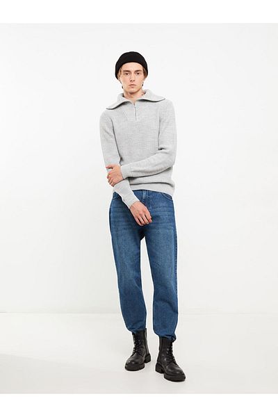 LC Waikiki Lcw Casual Gray Stand Collar Long Sleeve Men's Knitwear Sweater