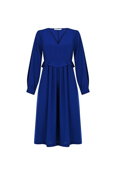 FARREN Kadın Mavi Uzun Kollu Elbise – Kat Kat Etekli, Akışkan Ve Feminen Stil | Frn Line