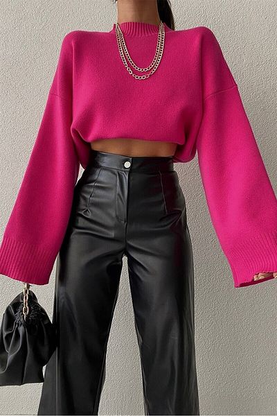 CIQULATA Palazzo Leather Trousers Black