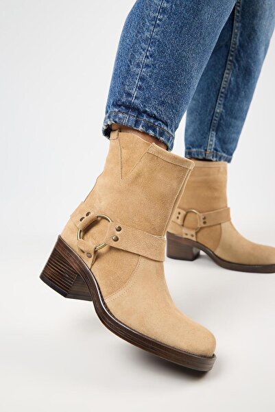 Manijero (Livia) Kadın Hakiki Deri Biker Kum Bot