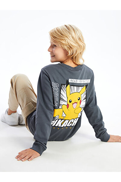 LC Waikiki Lcw Kids Grey Crew Neck Pikachu Φούτερ για αγόρι με στάμπα