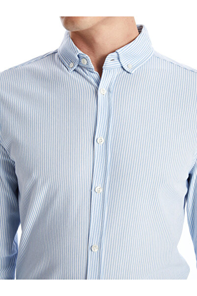 LC Waikiki Ανδρικό ριγέ μακρυμάνικο πουκάμισο με λεπτή εφαρμογή