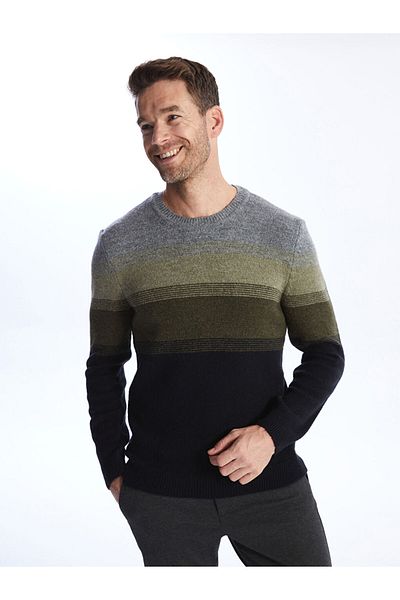 LC Waikiki Men's Knitwear Sweater - Crew Neck, Long Sleeve, Color Block