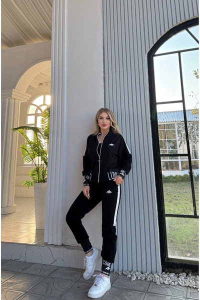 Ryzi Moda Set de trening pentru damă, cu fermoar, cu detalii de broderie