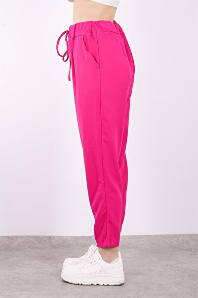 Puane Women's Trousers Elastic Waist Aerobin Carrot Trousers Noktae 18102 FUCHSIA