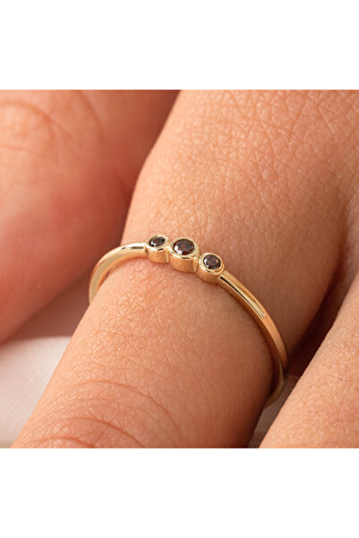 FasekGold Gümüş Yüzük - Minimal Tria Şampanya (Siyahtan Kahverengiye Hareli) ...