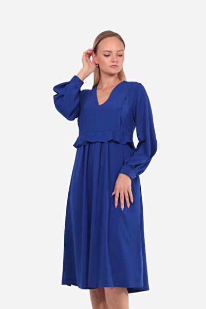 FARREN Kadın Mavi Uzun Kollu Elbise – Kat Kat Etekli, Akışkan Ve Feminen Stil | Frn Line