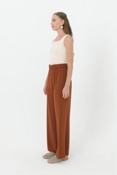 Puane Women's elastic waist wide leg aerobin pants puane 18103 brown