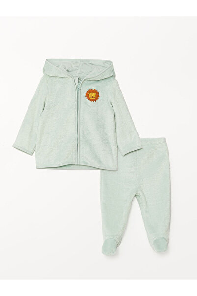 LC Waikiki Kapüşonlu Uzun Kollu Baskılı Erkek Bebek Hırka ve Pantolon 2'li Takım