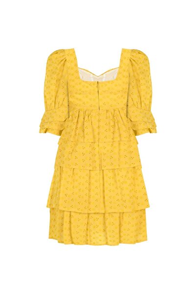 FARREN Kadın Sarı Volanlı Elbise – Kat Kat Form, Gün Işığı Gibi Hafif | Frn Line