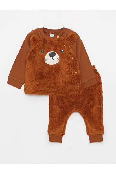 LC Waikiki Vyšívaná plyšová chlapčenská mikina a tepláky s dlhým rukávom s dl...