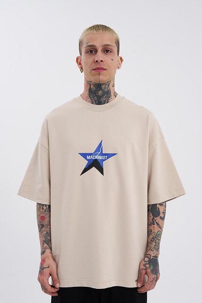 Machinist Men's Oversize Light Beige T-Shirt - Dragon Machinist Printed