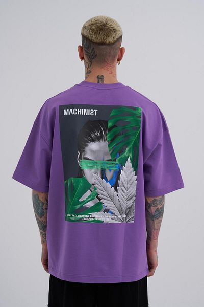 Machinist Purple Oversize T-Shirt - Reckless Leaves Printed
