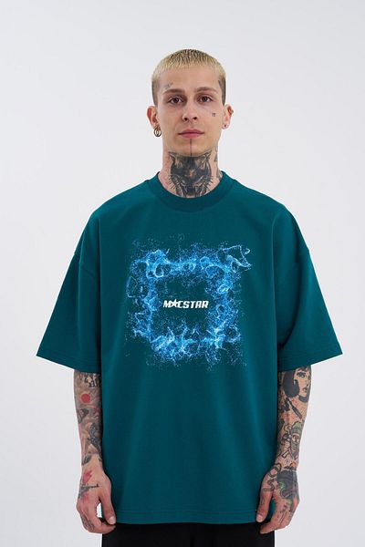 Machinist Ανδρικό μπλουζάκι Oversize Petrol Green Smoked Macstar με στάμπα