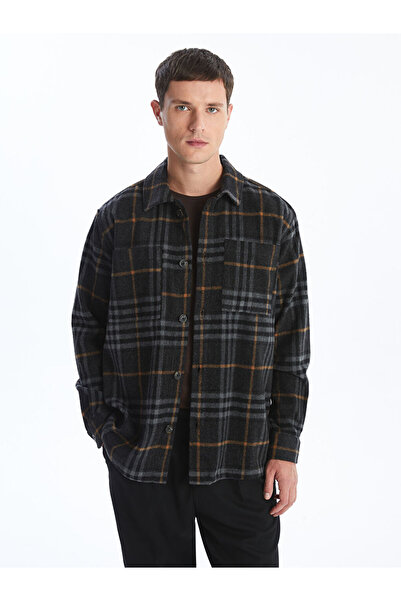 LC Waikiki Gray Regular Fit Long Sleeve Plaid Men's Lumberjack Shirt Jacket