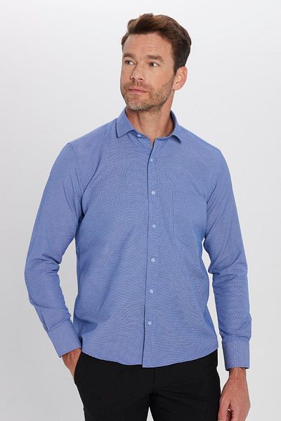 Tudors Ανδρικό πουκάμισο με κανονική εφαρμογή Classic Cut Dobby Blue