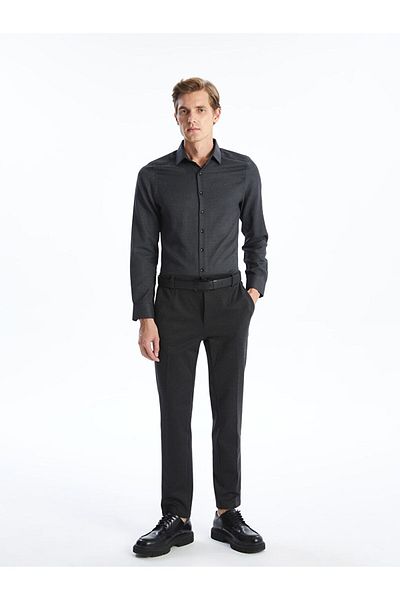 LC Waikiki Lcwaikiki Formal Anthracite Slim Fit Long Sleeve Dobby Men's Shirt