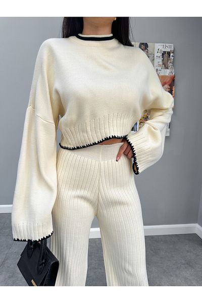 ESRAHELVACI Spanyol Sleeve Crop kötöttáru pulóver szett