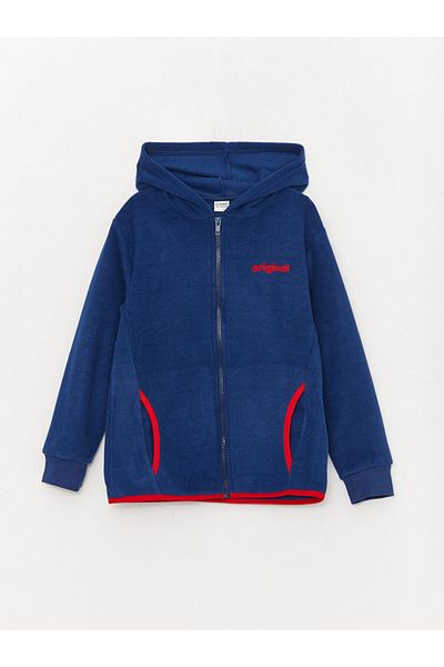 LC Waikiki LCW Kids темно-синій флісовий світшот для хлопчика з капюшоном на блискавці