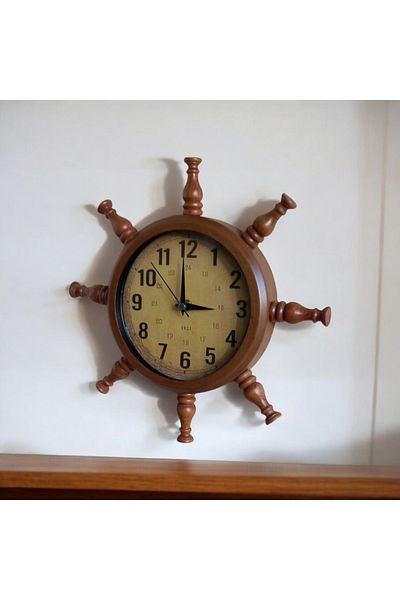 Bahat Walnut Antique Metal Wooden Sailor Sailor Rudder Wall Clock Diameter 33 cm