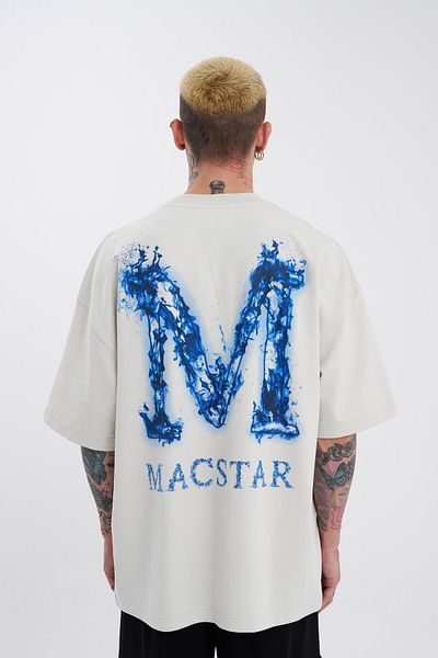 Machinist Smoked Colorful Ανδρικό Oversize Γκρι T-Shirt - Macstar Printed