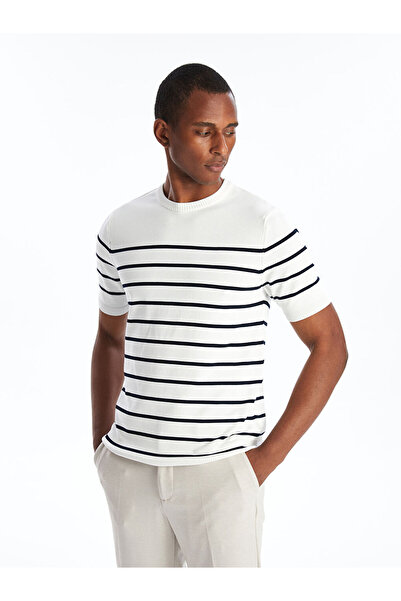 LC Waikiki Ανδρικό ριγέ πουλόβερ - λαιμόκοψη, κοντό μανίκι