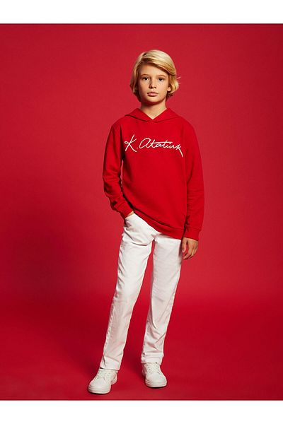 LC Waikiki Lw - Hooded Ataturk Signature Printed Boys' Sweatshirt