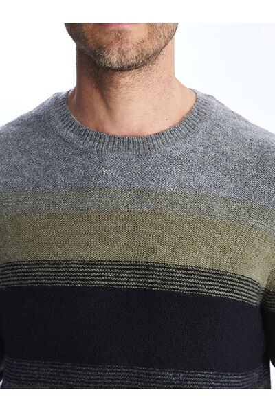 LC Waikiki Crew nyakú, hosszú ujjú színes blokk férfi kötöttáru pulóver