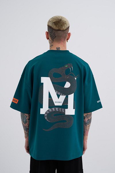 Machinist Petrol Green Oversize Men's T-Shirt - Snake Whatever Printed