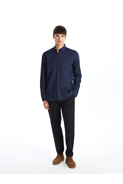 LC Waikiki Navy Blue Regular Fit Long Sleeve Poplin Men's Shirt