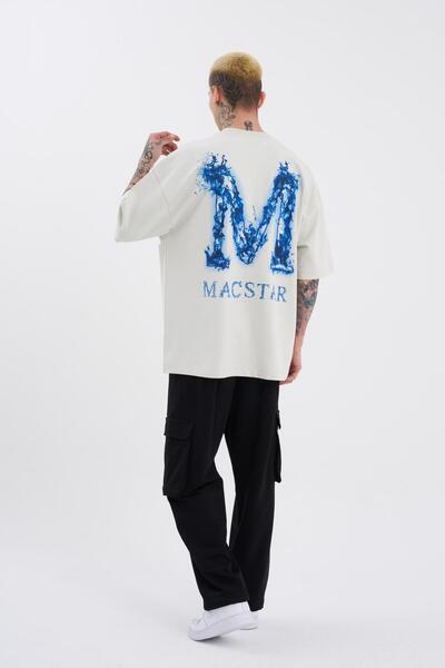 Machinist Smoked Colorful Ανδρικό Oversize Γκρι T-Shirt - Macstar Printed