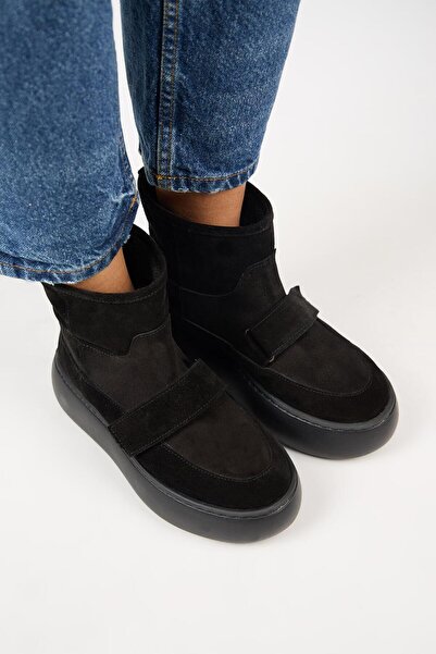 Manijero Ember Kadın Hakiki Deri Çırtlı İçi Kürklü Siyah Bot