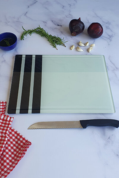 Decorita Channeled Glass Cutting Board - Glass Cutting Table| Black Rock Stri...