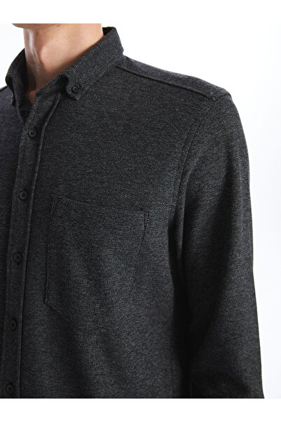 LC Waikiki Lcwaikiki Classic Black Regular Fit Long Sleeve Dobby Men's Shirt