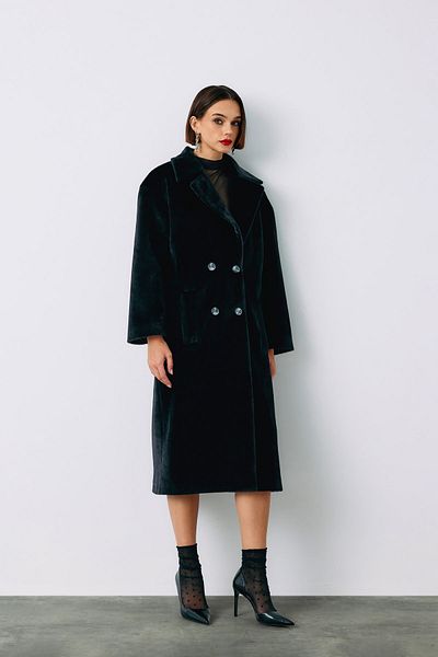 Sateen Buttoned Stamp Coat - Black