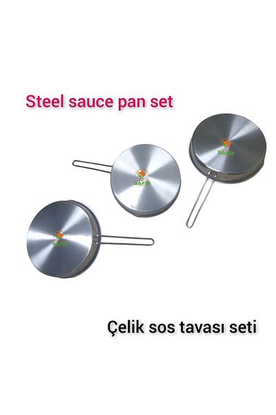 SAFİR ÇAY KAZANLARI Sapphire 430 Quality Steel Sauce Pan - 3 Pieces 20 cm Large Size Sauce Bowl
