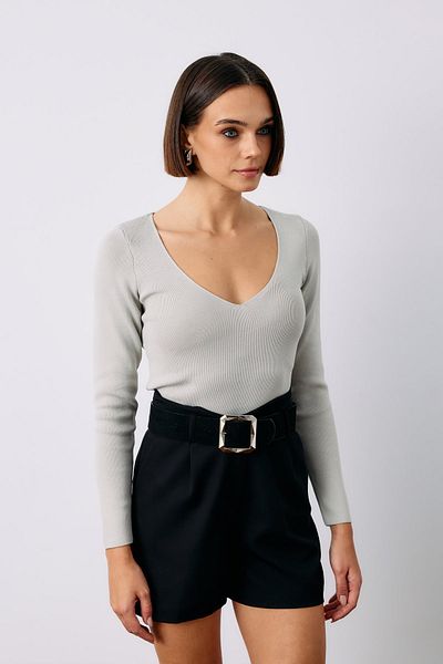 Sateen Tricotaj Crop cu decolteu în V - GRI