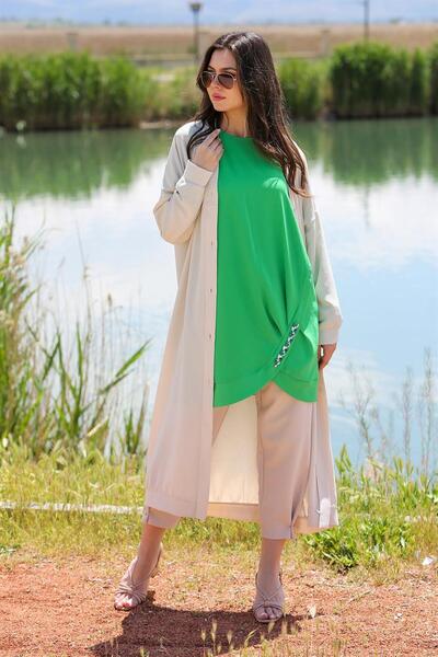 Puane V-Neck Aerobin Women's Hood - Front Button, Puane, 10244 BEIGE