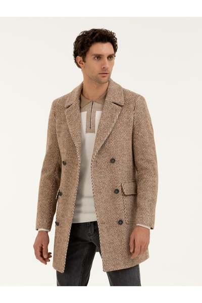 Cacharel Kahverengi Balık Sırt Slim Fit Yün Karışımlı Kaşe Kaban 50278555-VR029