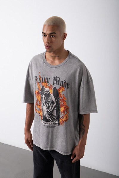 Machinist Чоловіча бавовняна футболка оверсайз екрю з принтом Rısıng Mode