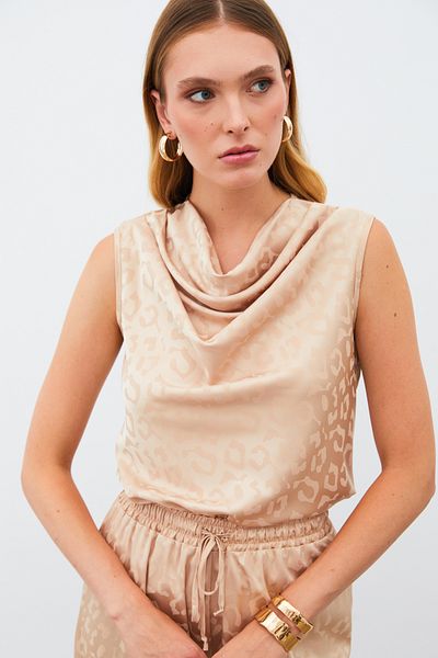 Sateen CAMEL Блуза без ръкави с яка Degaje