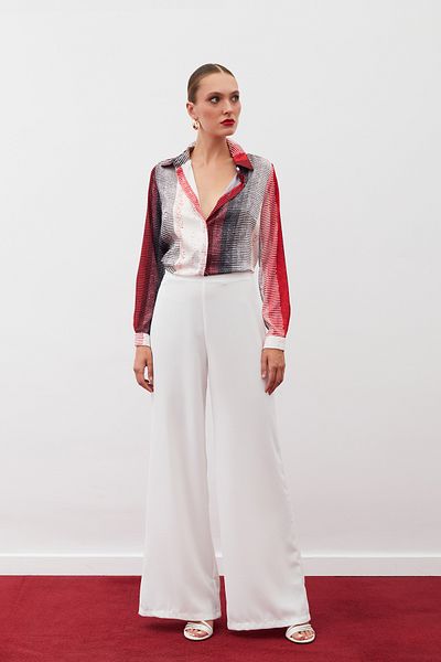 Sateen Patterned Plain Shirt - Red