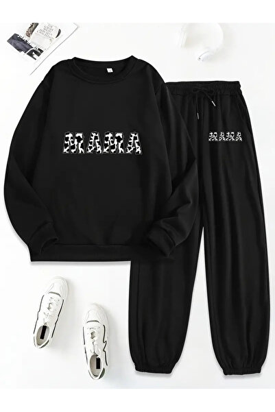 Sezon Γυναικείο μακρυμάνικο φούτερ με στάμπα και σετ jogger