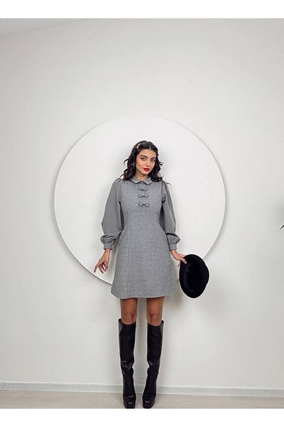 GİZONLY rochie cu maneca lunga cu papion